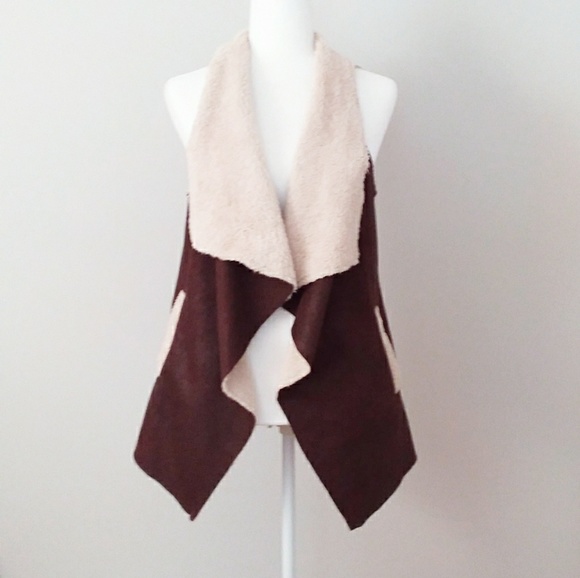 TCEC Jackets & Blazers - WINTER SALE Brown Suede Open Shearling Vest